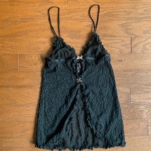 Victoria’s Secret Black Leopard Lace Peekaboo Nightie Chemise Lingerie Medium